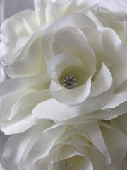Ivory Wedding Bouquet Set with Diamonds, 2 Piece Wedding Flower Package