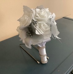 Silver poinsettia and rose wedding bouquet