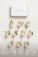 Vintage-Inspired 10pcs Groomsman Boutonniere Set – Blush and Cream Flowers