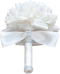 Dreamy White Wedding Bouquet with Soft Ribbons – Ideal for Bridal Parties 7.1″