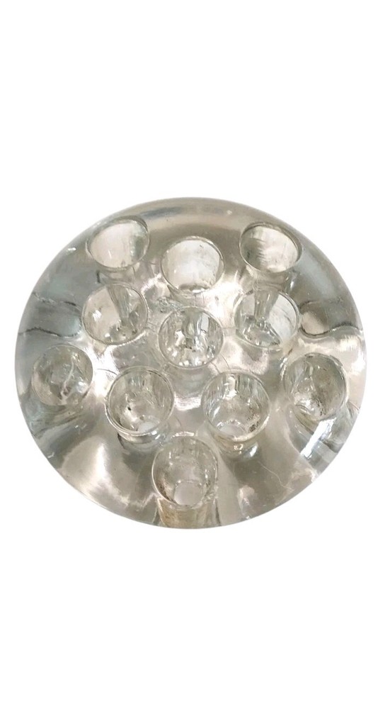 Vintage Flower Frog Clear Glass 11 Hole 3″ Round Diameter