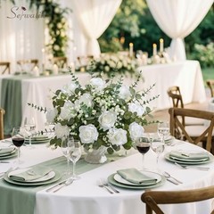120 Mixed Eucalyptus Greenery Stems, White Silk Roses, Baby Breath