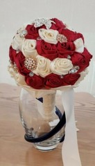 NEW Bridal Red & Ivory Satin Floral Wedding Bouquet