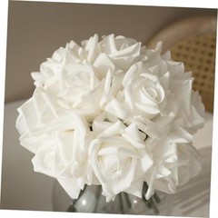 Artificial Roses Single Stem 10pcs Fake Silk Flower White(not Include Vase)