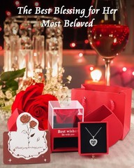MXLATUU Preserved Red Forever Rose Heart Necklace Gift Medium, Red,silver