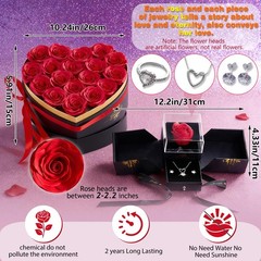 Gifts for Women Artificial Forever Flowers Box & Preserved Roses Red,silver