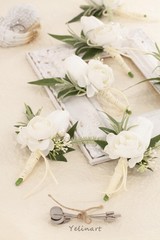 White Artificial Flower Boutonniere for Weddings Rustic Boho Theme 5.5 Inch