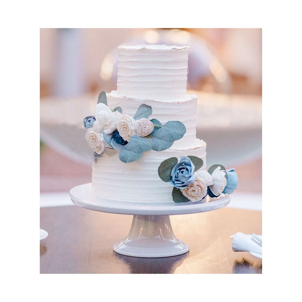 2PC Dusty Blue White Navy Wedding Cake Flower Garland Sola Wood Topper Decor
