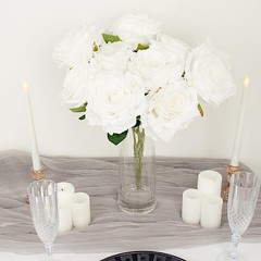 WHITE 2 Bushes 17″ Premium Silk Roses Artificial FLOWERS Bouquets Party Events