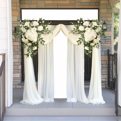 Artificial Wedding Arch Flowers Kit – White & Sage Green Floral with Chiffon