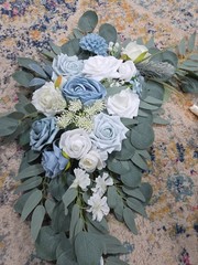 Dusty Blue Wedding Bouquet for Bride Blue and White 2 Pc Arch NEW