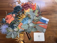 Ling’s Moment Teal and Burnt Orange Brides Bouquet NEW