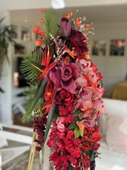 36”L Wedding Bouquet Large Cascade Real Feel Faux Flower Orchid Paradise Red