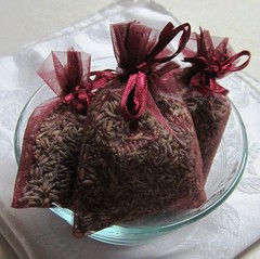 Set of 4 Lavender Sachets made with Burgundy Organza Bags