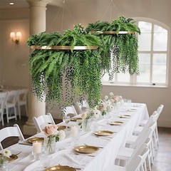 42 in Green Faux Fern Artificial Greenery Bush with Gold Metal Hanging Hoop