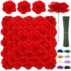 Rose Head Flowers with Stem – 108pcs Red Roses Artificial Flowers Red Color