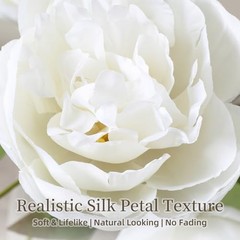 florisso 6 Pcs 27″ Faux Silk Artificial Peony Flowers, Fake Peony White