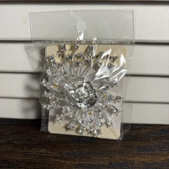JEWELRY BROOCH WEDDING BOUQUET BRIDAL Center Rose Silver Tone Rhinestones NEW