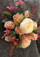 White (Ivory), Light Pink & Fuchsia Faux Flower Bridal Wedding Bouquet Handmade