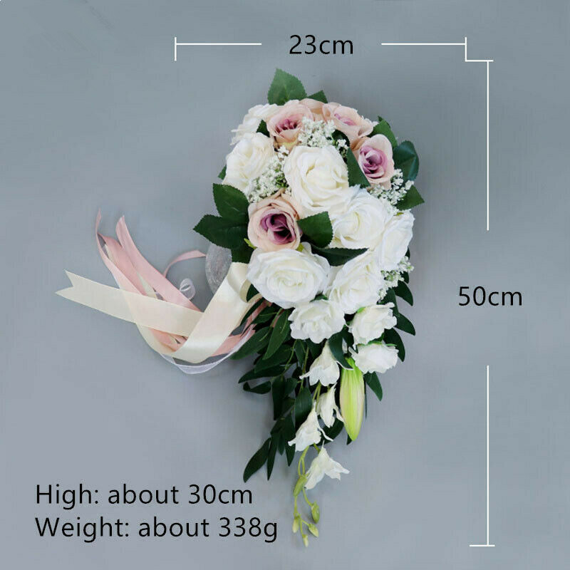 Artificial Rose Wedding Bride Multicolor Waterfall Flower Bouquet Romantic Decor