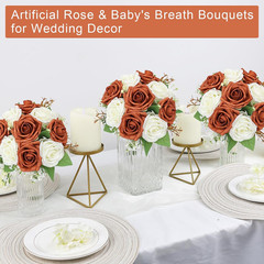 Burnt Orange Rose Bridal Bouquets Set of 5 for Autumn Weddings & Events
