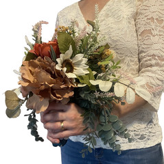 Beautiful Bridal Wedding Bouquet Budget Handmade Faux Flowers Pink Red Brown