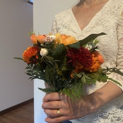 Beautiful Bridal Wedding Bouquet Budget Friendly Faux Flowers Orange Yellow Red