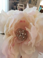 9” Wedding Brooch Bouquet Rhinestone Gem Bridal Satin Rose Peonies Flower Faux