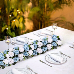 1Pc Elegant Rose Floral Centerpiece for Wedding Table Runner, Artificial Flower
