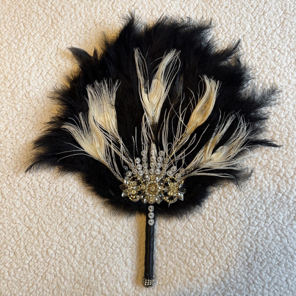 CRASHOT Vintage Bridal Feather Bouquet Fan Crystal Feather Wedding