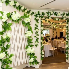 Artificial Rose Vine, 2 Pack 7.5FT Fake White Flower Garland with Green