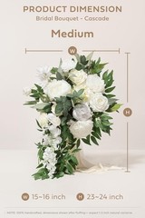 Elegant White Wedding Bouquet: 15″ Cascading Silk Roses Peony Anniversary Gift