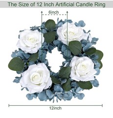 Artificial Flower Candle Ring 12″ w/6″ Inner Rose Floral Wreaths 2 Pack Blue