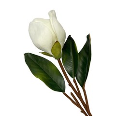 White Artificial Magnolia Stem, Real Touch Silk Floral for Wedding, Home Decor