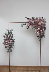 Faux Flower Arrangements: Mauve, blush, pink boho wedding corner swag & straight