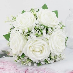 Elegant Ivory Silk Rose Flower Bouquets – 6 Bridesmaid Size, 7 Inch, Wedding
