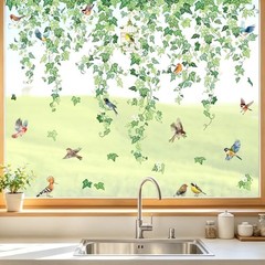 9 Sheets Spring Summer Hanging Vine Window Clings Green Ivy Leaves Flowers