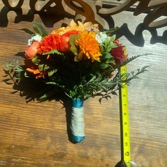 Beautiful Bridal Wedding Bouquet Budget Friendly Faux Flowers Orange Yellow Red