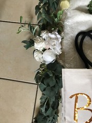 Arch Flowers with white lace drape for Wedding Ceremony Arbor with bride bag
