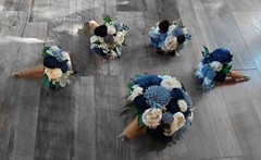 5PC Navy Dusty Blue Sola Wood Wedding Bouquet Set – 1 Bridal & 4 Bridesmaids