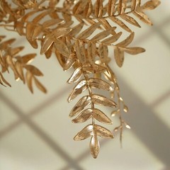 2 Gold 21 in Artificial Fern LEAF Branches Metallic Faux Greenery Stems Party