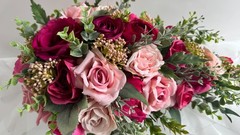 Cascading Wedding Bouquet Hot Pink Dusty Pink Roses Berry Flower Eucalyptus Gum