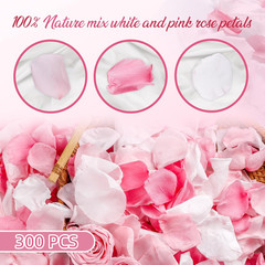 300 PCS Real Pink White Rose Flower Petals Confetti for Wedding Flower Girl to T