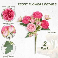 MARTINE MALL 2 Packs Peonies Artificial Flowers, Mixed Pink 2PCS,