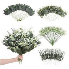 120 Pcs Mixed Artificial Eucalyptus Leaves Stems Bulk,Baby Breath Green-120pcs