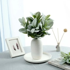 20 Stemmed Frosted Green Artificial Lambs Ear Leaf Indoor Plant, Faux Bush