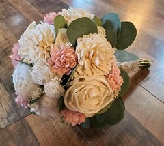 17PC Pink & White Sola Wood Flower Bridal Bouquet Bridesmaid Wedding Flower Set