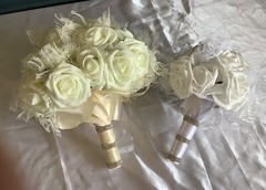 rose and lace flowers large bridal bouquet..you pick colors