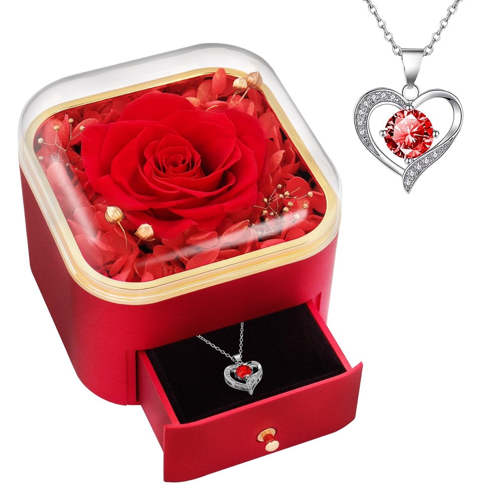 Beferr Gifts for Mom Preserved Real Rose with Red Necklace 40.64 cm, B