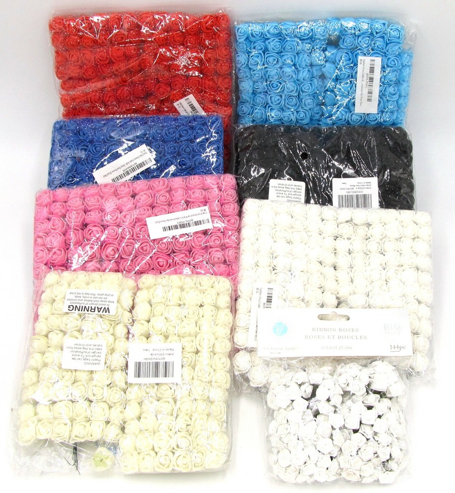 New Lot of 950 Assorted Foam Roses & 144 Ribbon Roses